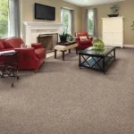 Brown textured fireproof carpet in a formal living room
