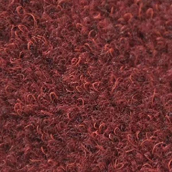 Deep burgundy high-pile shag carpet with a dense, curly texture.