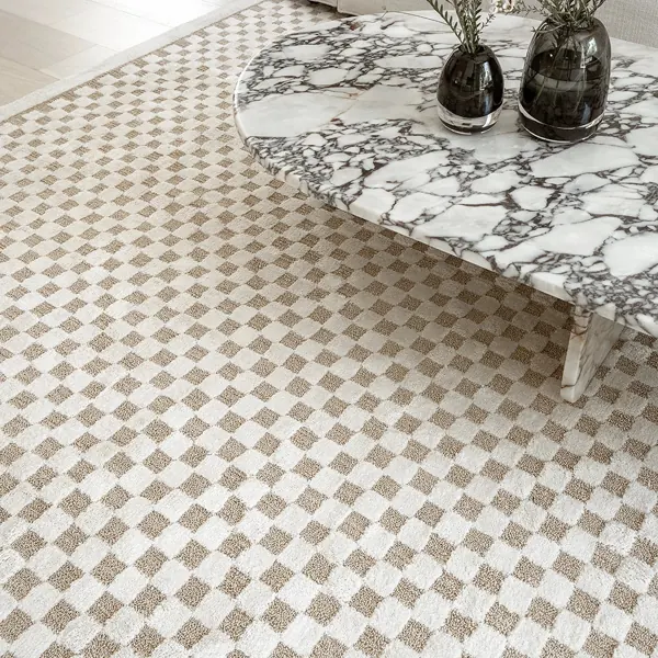 Cream and tan checkered plush rug
