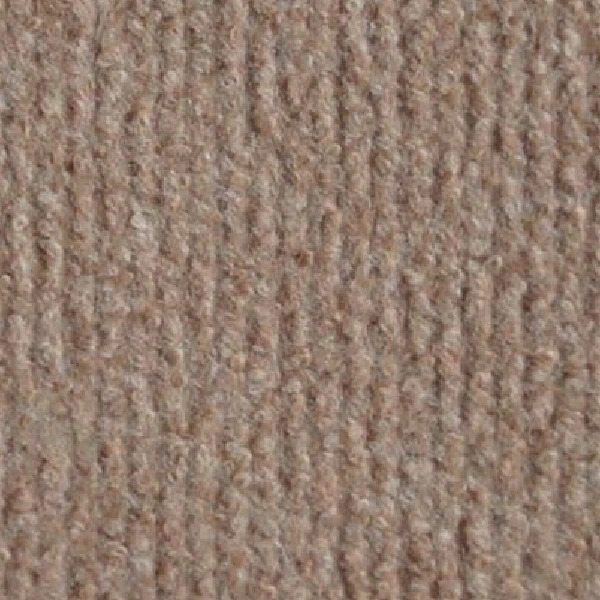 Taupe fire-proof carpet with a vertical ribbed loop pile texture.